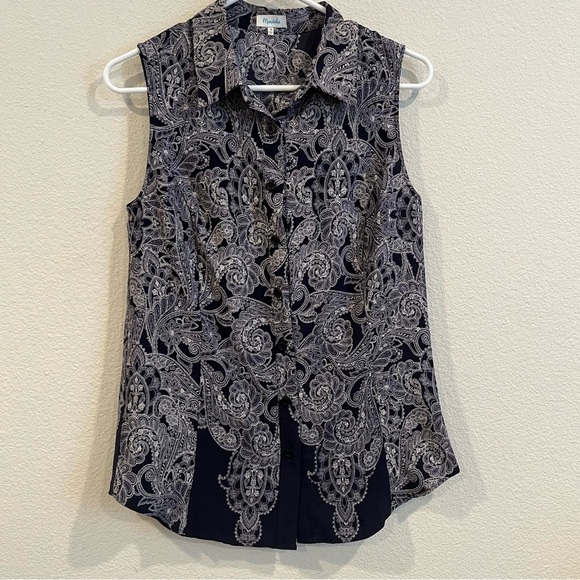 Marabelle size small made in the USA paisley print navy white tank top - Picture 1 of 7